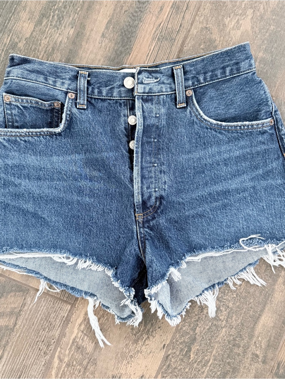 Agolde Mila Distressed High-Rise Denim Shorts - Blue
